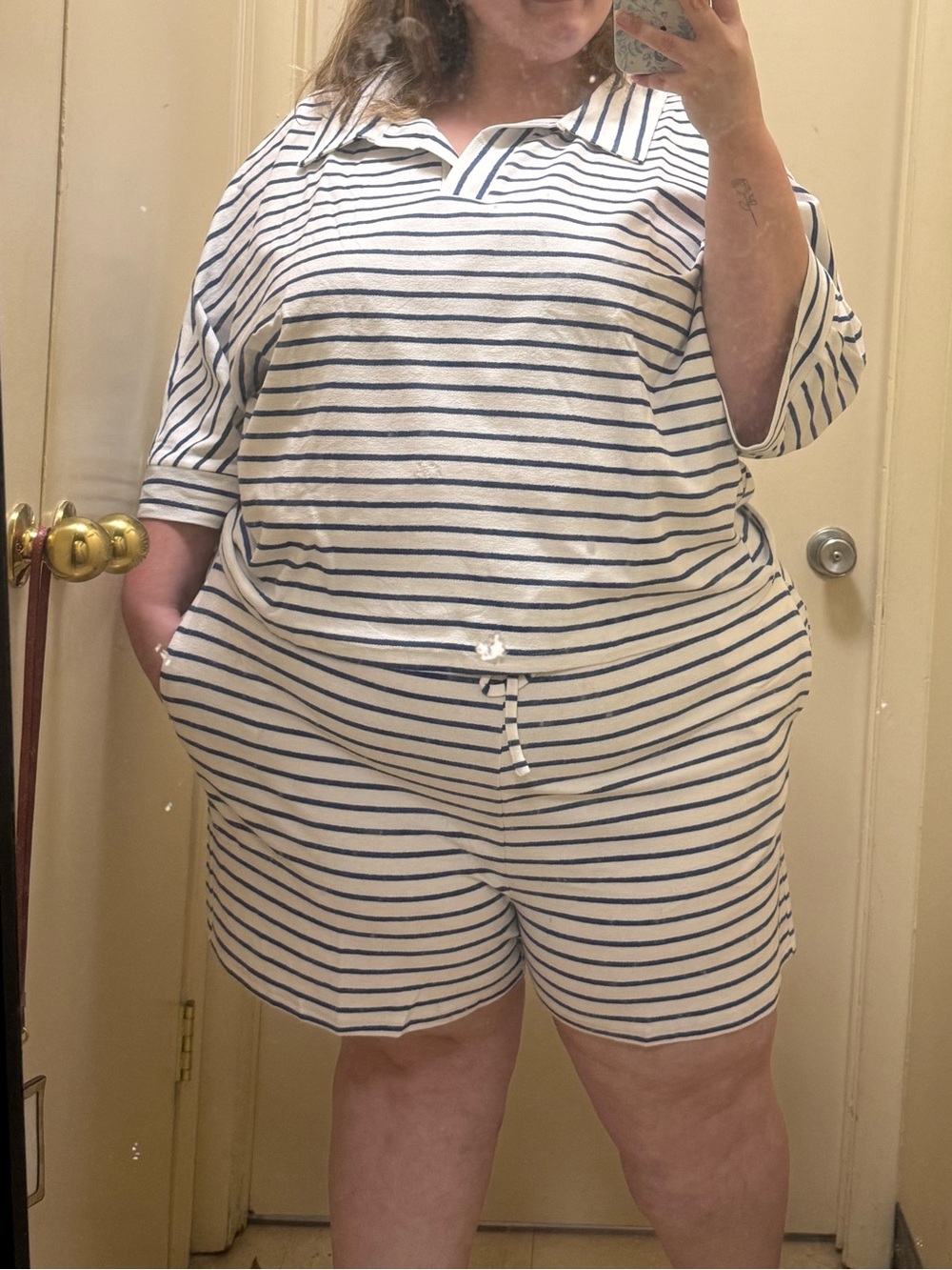Striped Two-Piece Lounge Set in White and Navy